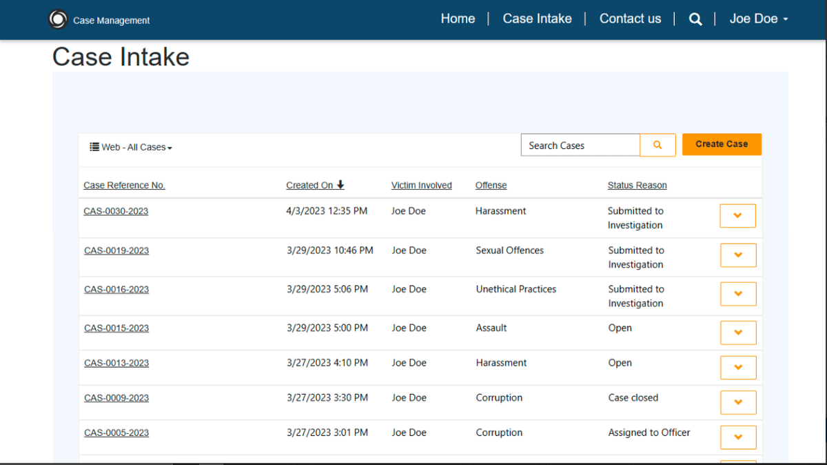 CMS Case Intake Screenshot
