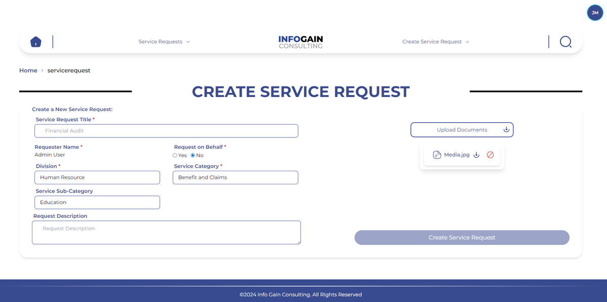Service Request Form Screenshot